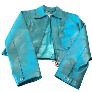 Vintage 80s turquoise leather Jacket
